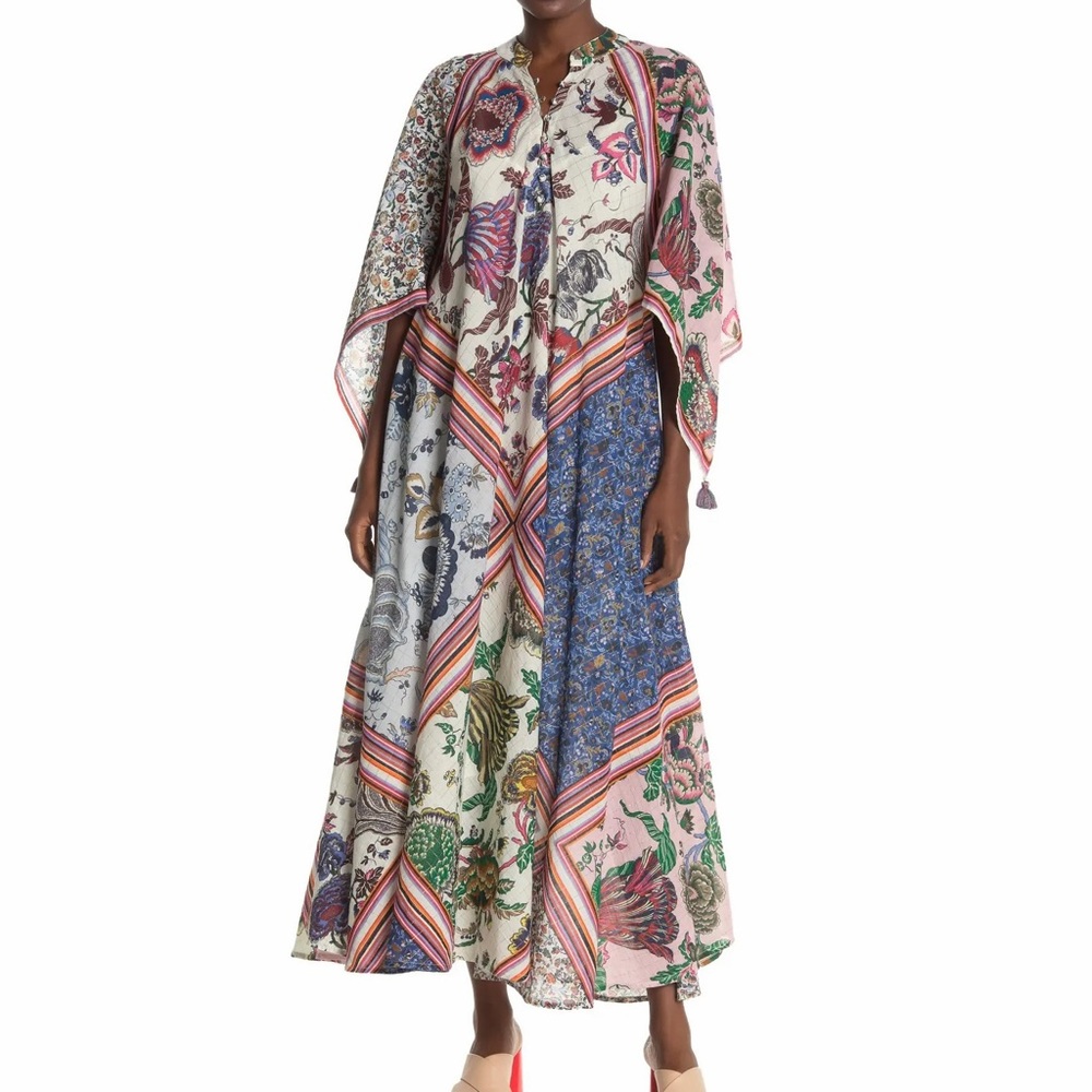 Tory Burch Michaela Happy Times Floral Print Bias Cut Caftan Maxi Dress XS S